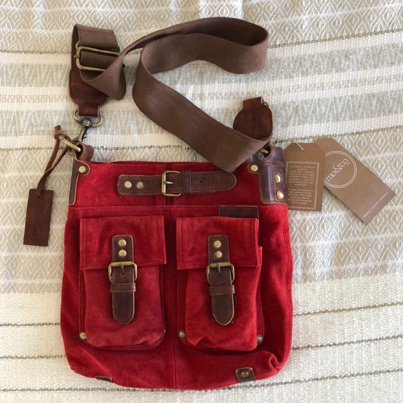 Red Suede Cross Body Bag - Picture 1 of 5